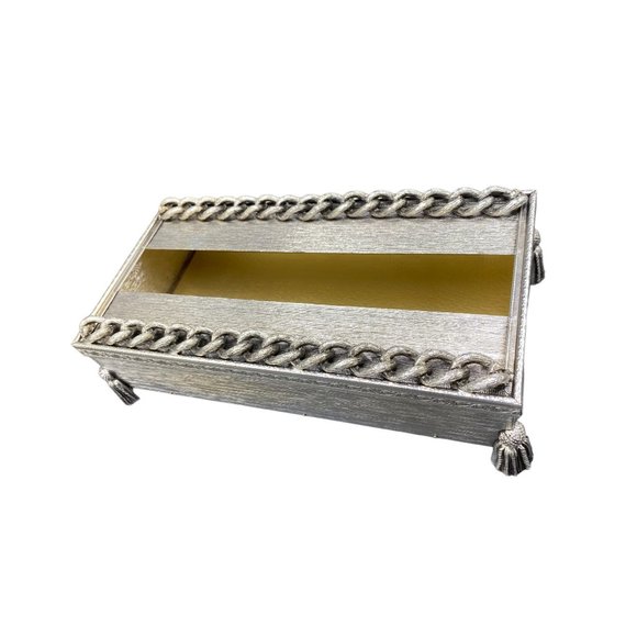 Vintage Chain and Tassel Tissue Box Cover Silver MCM Hollywood Regency - Picture 3 of 14